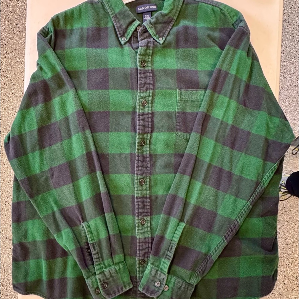 Lands' End Blue and Forest Green Checkered FLANNEL Shirt
